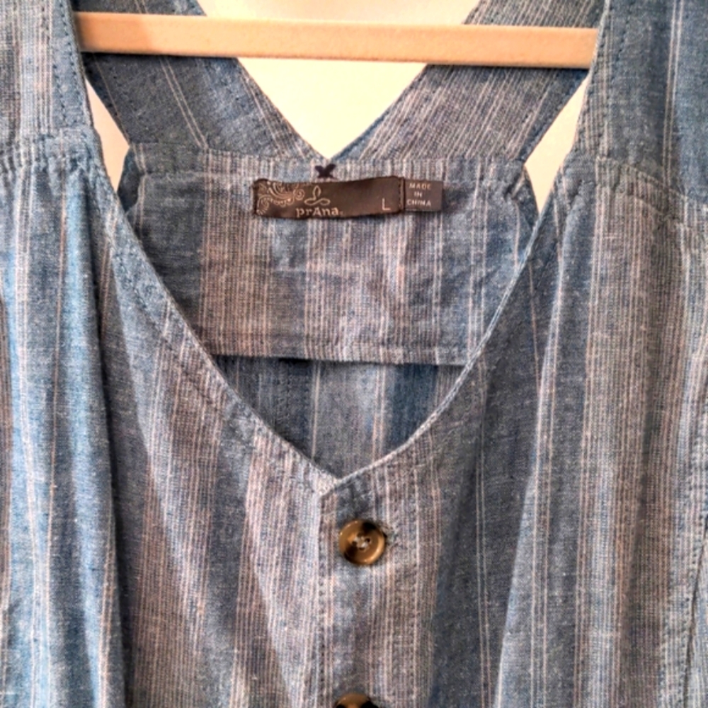 Prana Wayfarer's Romper Blue Stripe, sz Lg - Picture 3 of 10